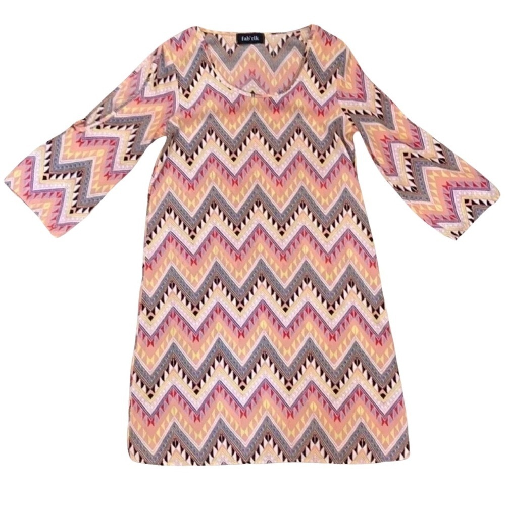 Fab’rik‎ Boutique 70s Style Zig Zag Multi Color Pattern Dress- Size Small